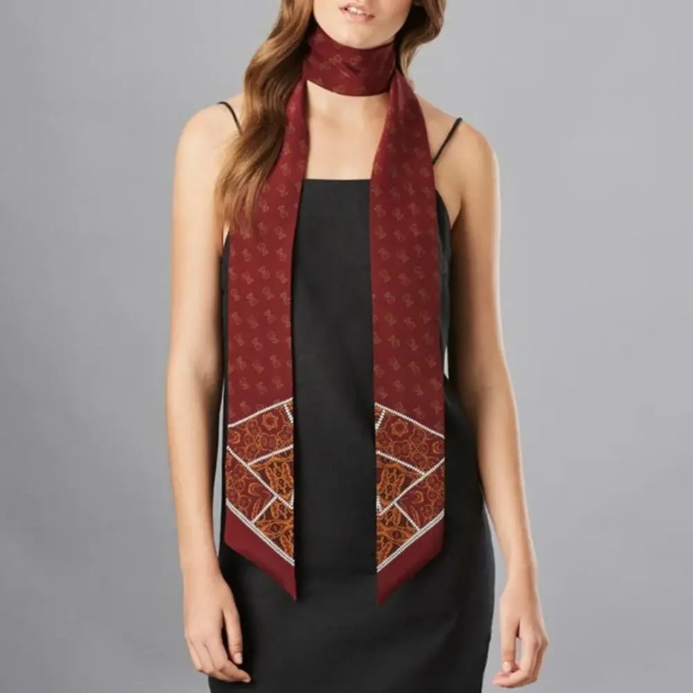 NEW Helen Kamenski Janis Silk De Chine Long Scarf In Sumac Mix Academia Dainty